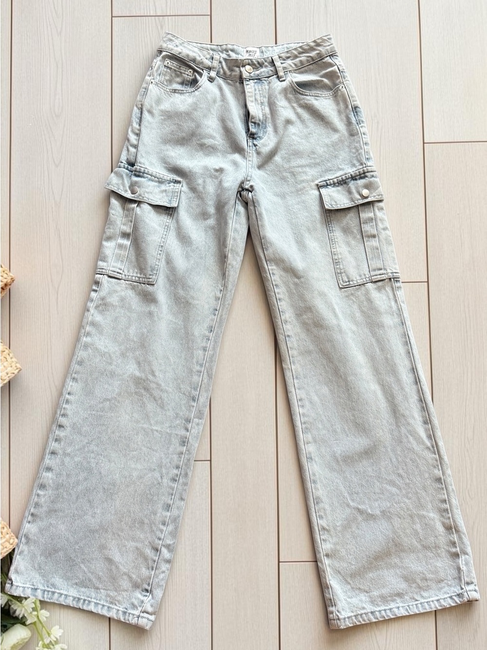 Princess Polly Light Gray Wide-Leg Cargo Jeans